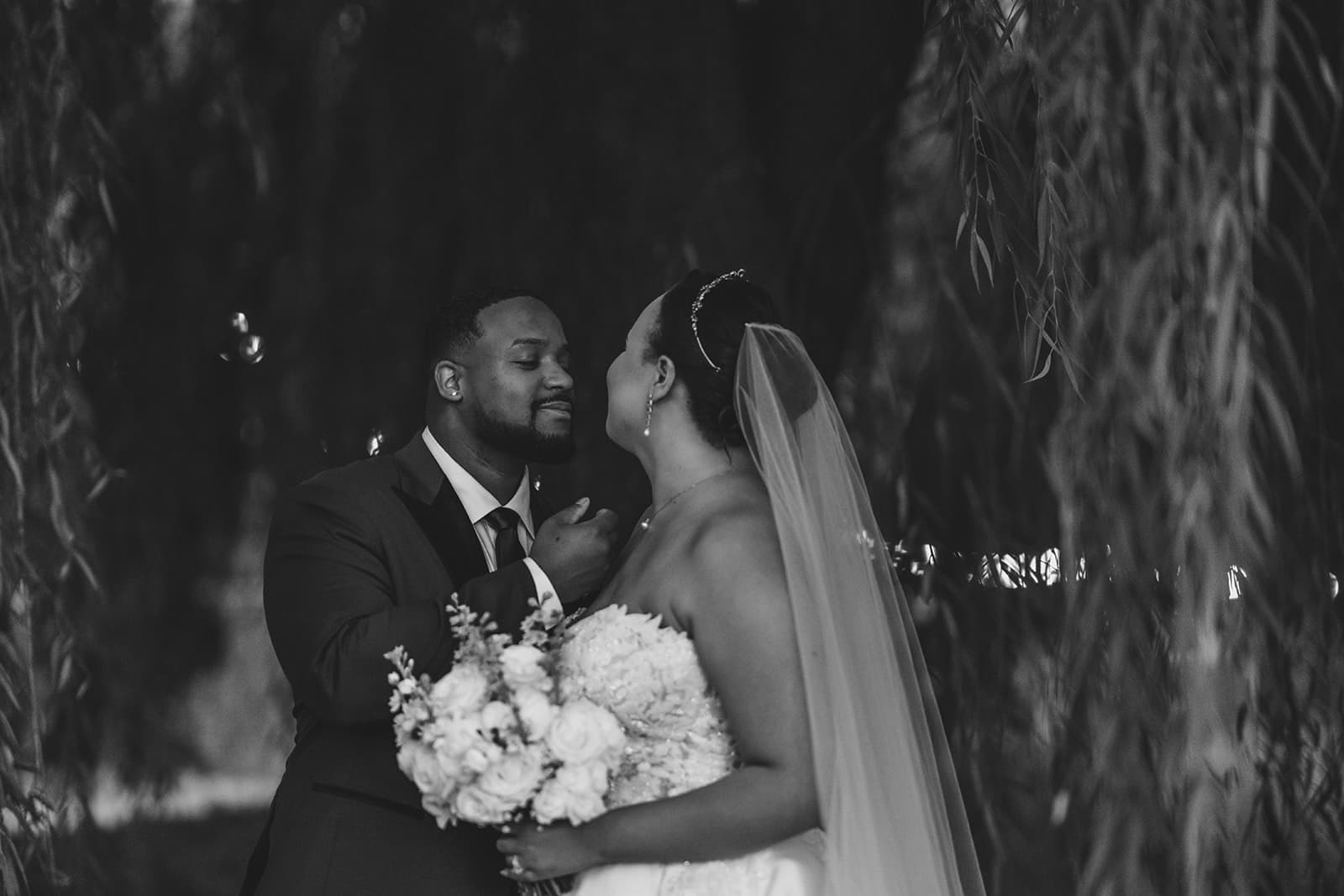 A bride and groom photographed on their wedding day
